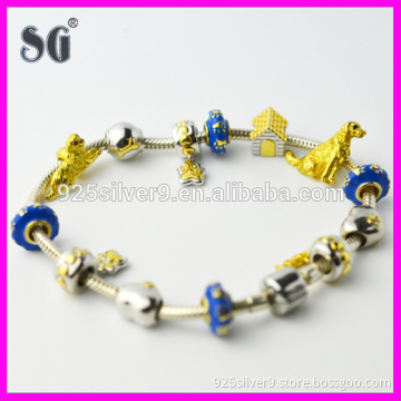 Customized Animal Gold Dog Enamel & Rhodium 925 Sterling Silver Charm Bracelets
